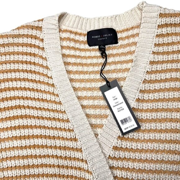 NWT Romeo & Juliet Open Front Striped Cardigan Sz.L Cream Longline Coastal Boho - Picture 6 of 11